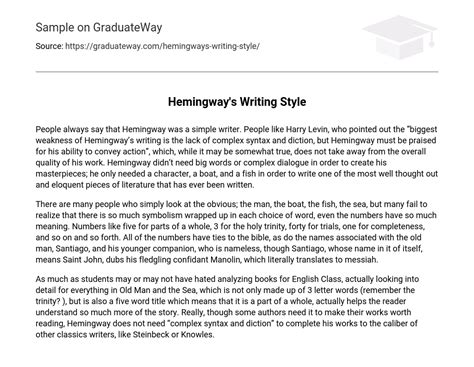 Image result for Hemingway Writing Example