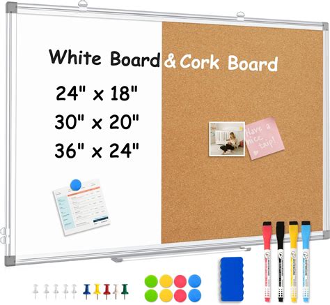 AMUSIGHT Combination Magnetic White Board & Cork Board, 36" x 24" Dry ...