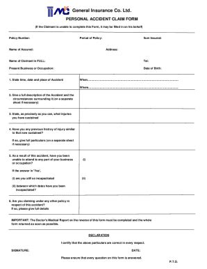 Fillable Online personal accident claim form.xls Fax Email Print ...