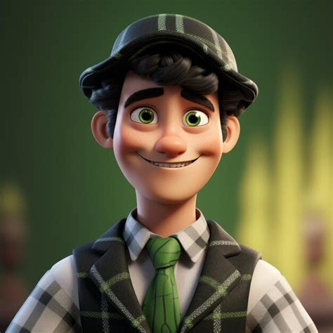 Animated character in plaid vest photorealistic detailing and cartoon ...