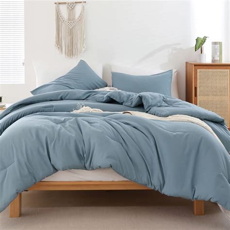 Amazon.com: ROSGONIA Dusty Blue Comforter Set Queen, 3pcs(1 Boho Blue ...