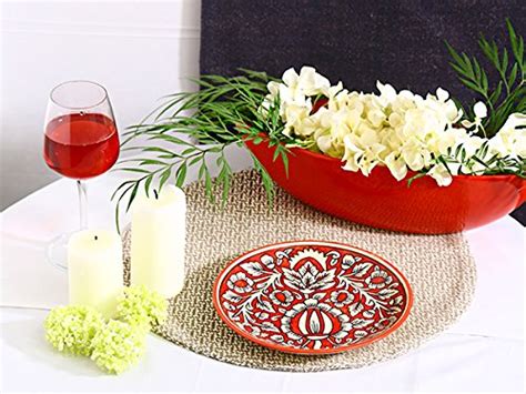 Buy Caffeine Ceramic Handmade Stoneware Red Mughal Dinner Plates 10 ...
