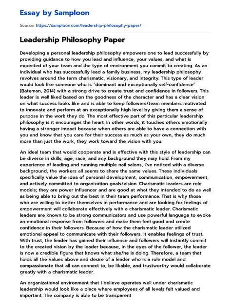 ≫ Leadership Philosophy Paper Free Essay Sample on Samploon.com