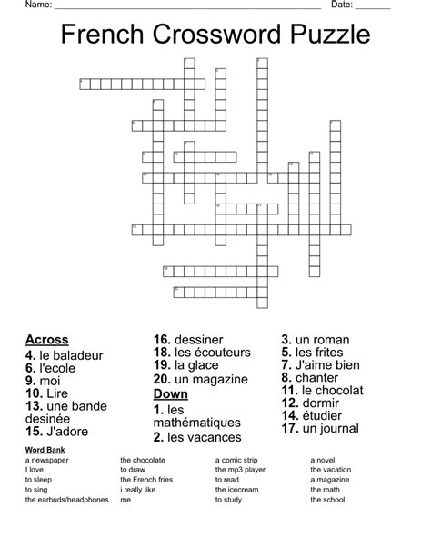 French Crossword Puzzle - WordMint
