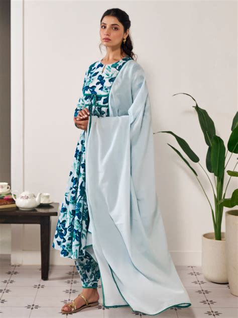 Buy Women's Cotton Anarkali Kurta With Dhoti Pant And Kota Doria ...