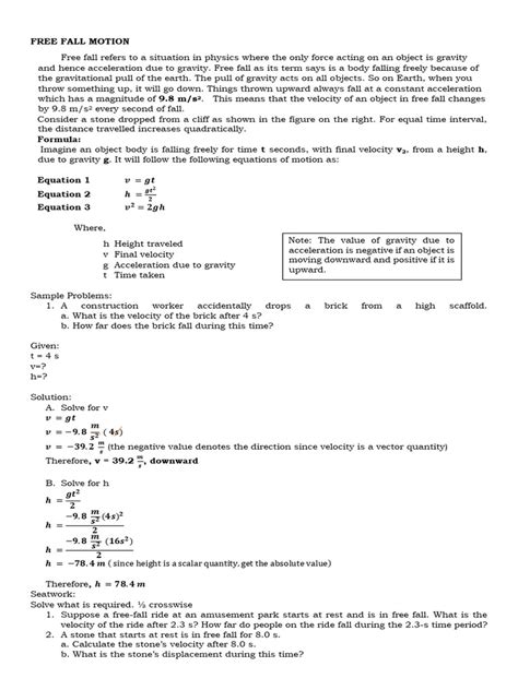 Image result for Sample Problem for Free Fall