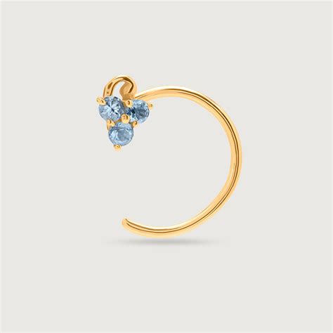 14KT Yellow Gold Blue Topaz Nose Pin