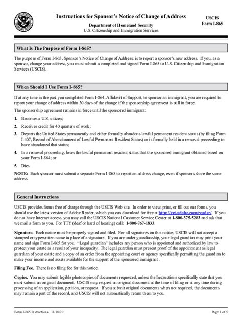 2020-2026 Form USCIS I-865 - Instructions - Blank Fillable Template ...