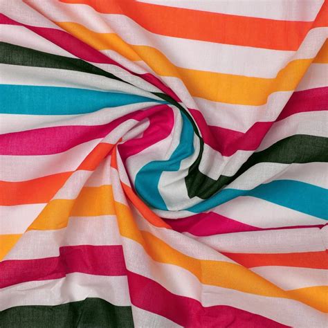 Digital Printed Pure Cotton Fabric - Multicolor Stripe Unstitched ...