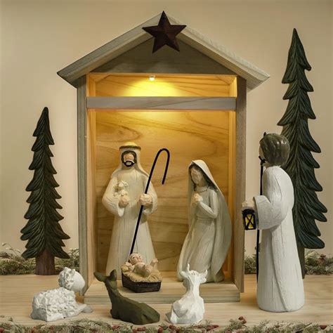 Christmas Nativity Set, 8-Piece Nativity Sets Figures with Wood Manger ...