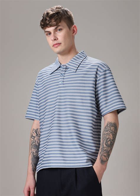 Striped Blue Oversized Polo T-shirt