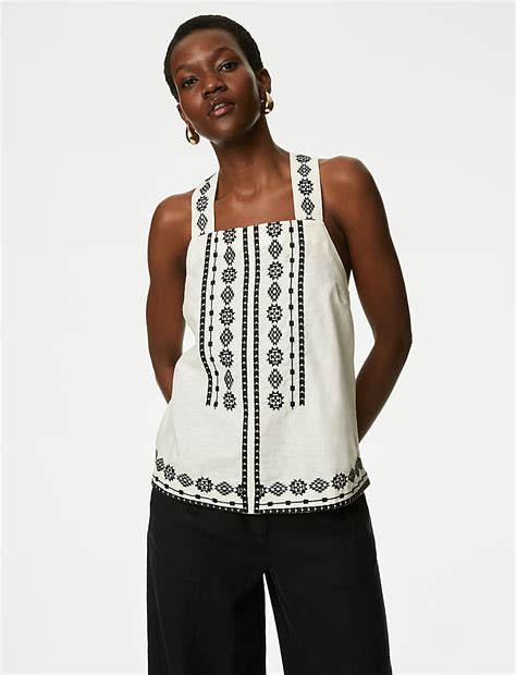 Buy Linen Rich Embroidered Cami Top at Marks & Spencer