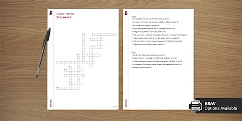 Poetic Terms Crossword (teacher made) - Twinkl