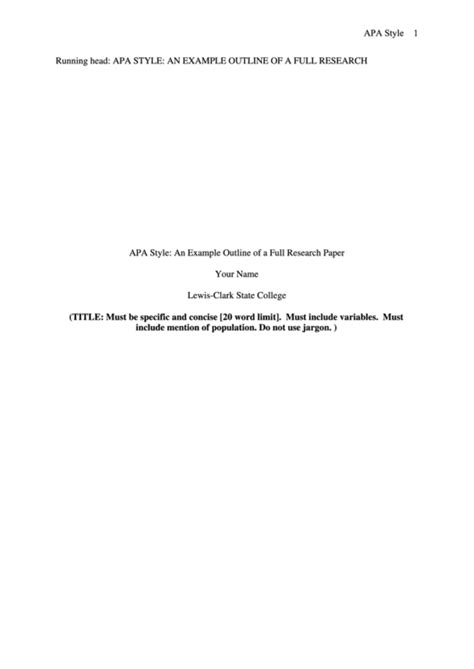 Image result for APA Style Paper Outline Example