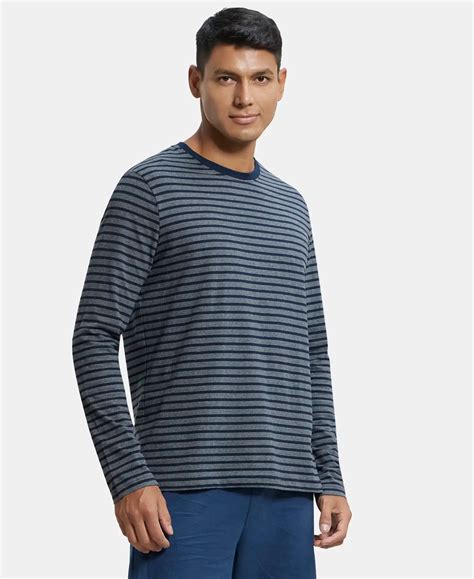 Buy Super Combed Cotton Rich Striped Round Neck Full Sleeve T-Shirt ...