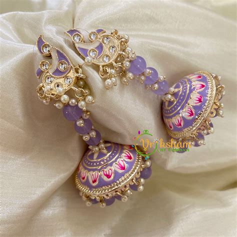 Lavender Meenakari Long Jhumkas-Beaded-G8148 – vrikshamindia