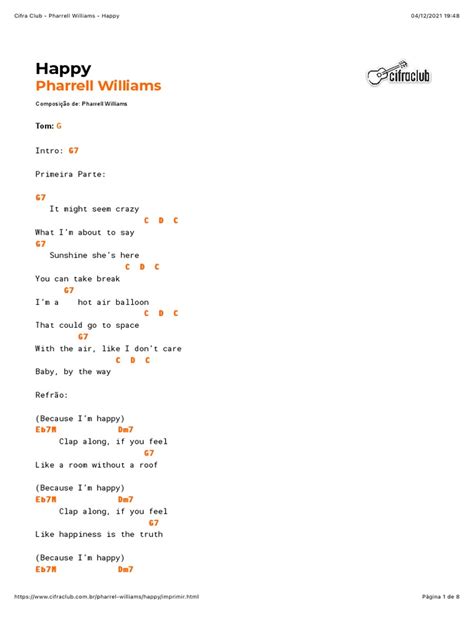 Lyrics and chord progression for Pharrell Williams' hit song 'Happy' | PDF