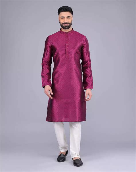 Purple Self Floral Design Soft Silk Kurta Pajama – South India Shopping ...