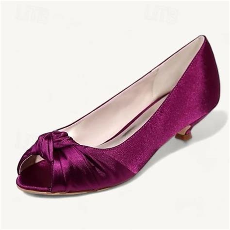 Women's Blush Pink Satin Peep-Toe Kitten Heels - Elegant Low Heel Shoes ...