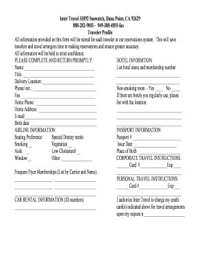 Fillable Online Inter Travel Profile Form Fax Email Print - pdfFiller