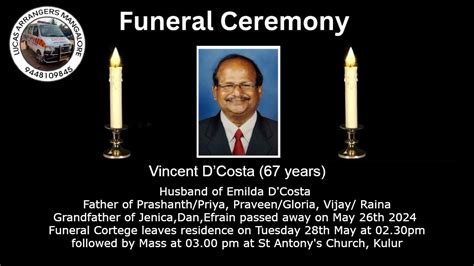 Funeral Ceremony Of Vincent D'Costa (67 Years) St Antony's Church ...