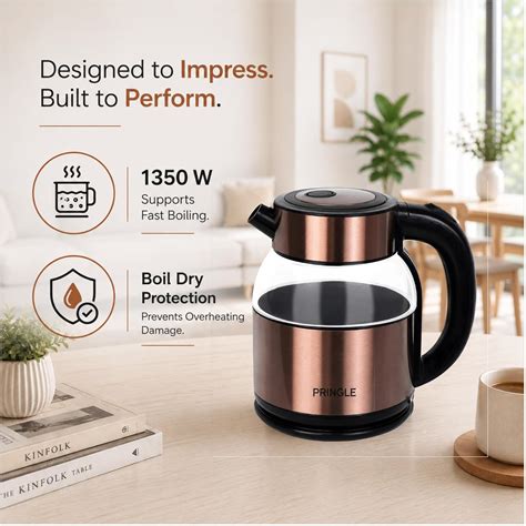 Pringle Vogue Electric Glass Kettle 1.8L 1350W | Double Layer | Pringle