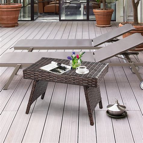 Buy TANGZON Folding Rattan Coffee Table, Weatherproof Wicker Side Table ...