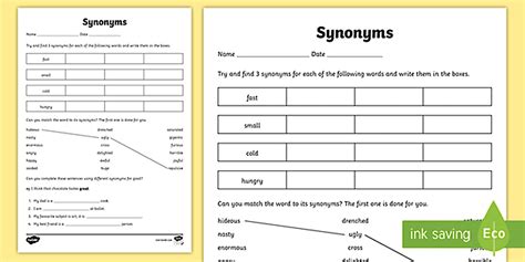 Synonym Worksheet | KS2 English | Primary Resources