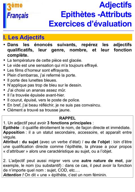 Image result for L'Adjectif Epithete