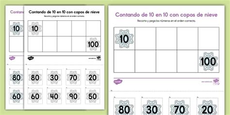 Actividad: Contando de 10 en 10 con copos de nieve - Twinkl