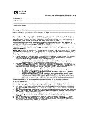 Fillable Online The Ecumenical Review: Copyright Assignment Form ...
