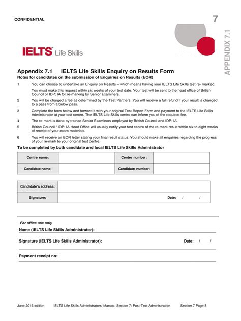 Fillable Online IELTS Life Skills Enquiry on Results Form Fax Email ...