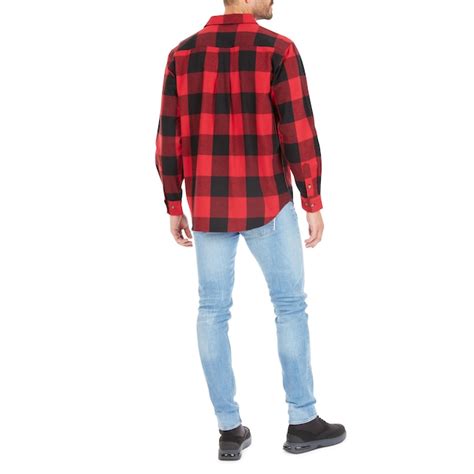 Smith's Workwear Men's Red Woven Long Sleeve Checked Button-down Shirt ...