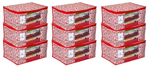 Heart Home 9 Pieces Non -Woven Extra Large Saree Cover (Red ...