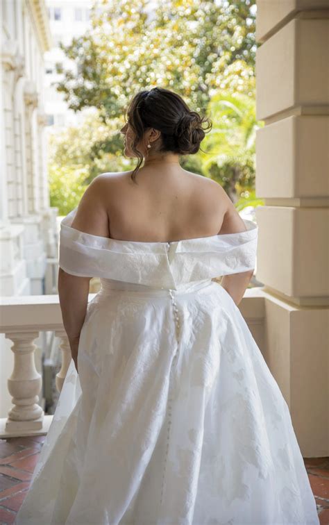 Luxe Off-the-Shoulder Plus Size Silk Ballgown Wedding Dress