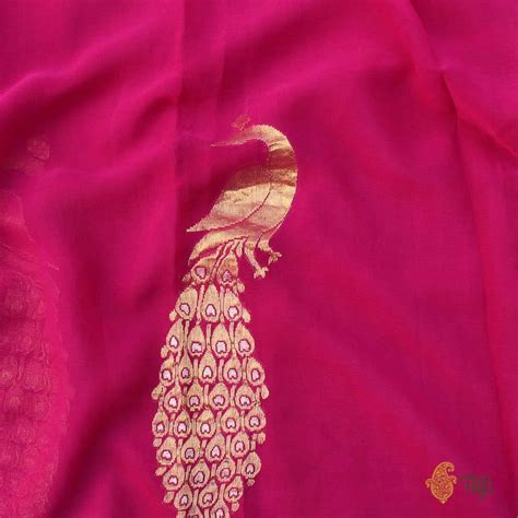 Magenta Pink Pure Chiffon Georgette Banarasi Handloom Saree - Tilfi