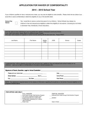 Fillable Online davenportschools APPLICATION FOR WAIVER OF ...