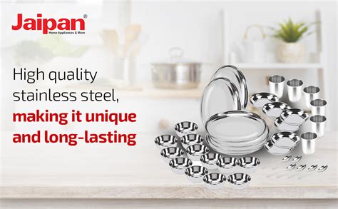 Jaipan Stainless Steel Dinner Set of 36 | Dinner Set Steel (6 Steel ...