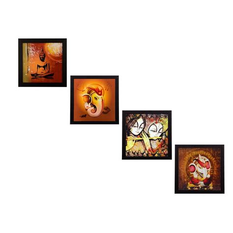 Set Of 4 Radha Krishna, Ganesha and Buddha Satin Matt Texture UV Art ...