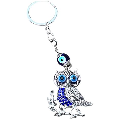AutokraftZ Blue & Silver Evil Eye Owl Design Keychain for Bike/Car ...