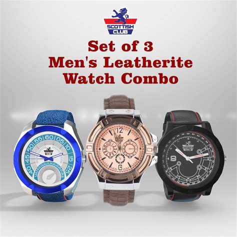 Buy Scottish Club Set of 3 Men's Leatherite Watch Combo Online at Best ...