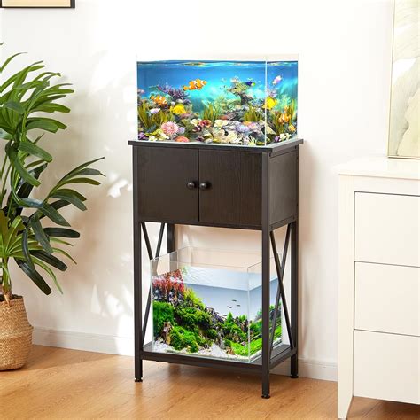 LAQUAL 10 Gallon Fish Tank Stand with Cabinet, Double Aquarium Stand ...