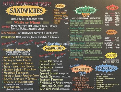 Snarfs Sandwiches Carry Out Menu Chicago (Scanned Menu With Prices)