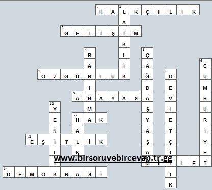 Demokrasi ile ilgili bilmece ve bulmaca örnekleri verir misiniz?