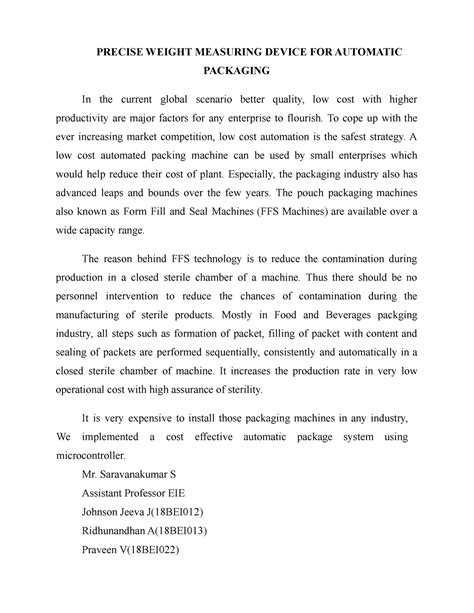 Batch 3 Description - PRECISE WEIGHT MEASURING DEVICE FOR AUTOMATIC ...