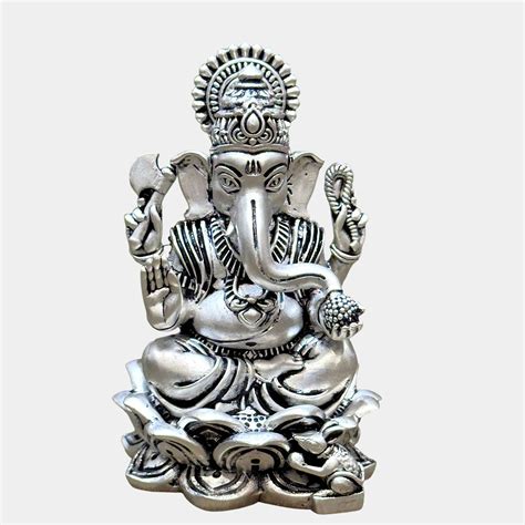 Idols & Figurines | Intricately Detailed Silver-Plated Lord Ganesha Idol