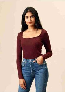 Western Darji Casual Solid Women Maroon Top - Buy Western Darji Casual ...