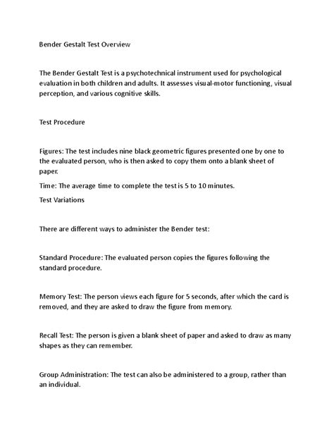 BGT II: Overview and Sample Report on Bender Gestalt Test - Studocu