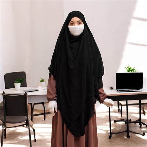 Bashariya Black Color Two-Layer Triangle Prayer Khimar Hijab with Atta ...