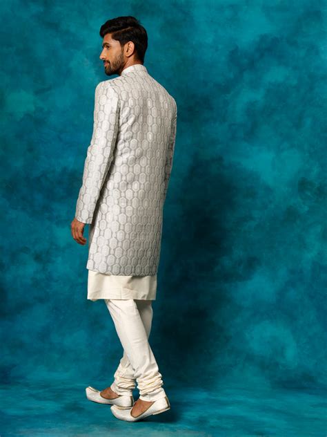 Men's Jacquard Indo with Kurta Set in Grey | VASTRAMAY – vastramay